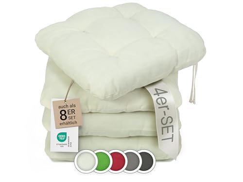 ZOLLNER 4er Set Sitzkissen in 38x38cm - gemütliche Stuhlkissen mit Bindebänder - waschbar bis 30°C - in beige - Oeko Tex® Zertifiziert von ZOLLNER
