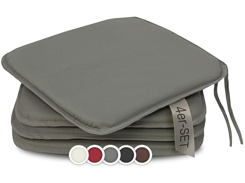 ZOLLNER 4er Set Sitzkissen in 38x38cm - gemütliche Stuhlkissen mit Bindebänder - waschbar bis 30°C - in grau - Oeko Tex® Zertifiziert von ZOLLNER