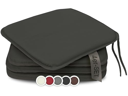ZOLLNER 4er Set Sitzkissen in 38x38cm - gemütliche Stuhlkissen mit Bindebänder - waschbar bis 30°C - in grau - Oeko Tex® Zertifiziert von ZOLLNER