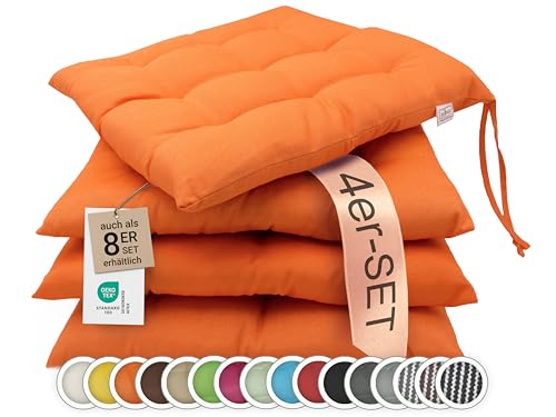 ZOLLNER 4er Set Sitzkissen in 40x40cm - gemütliche Stuhlkissen mit Bindebänder - waschbar bis 30°C - in orange - Oeko Tex® Zertifiziert ZOLLNER 4er Set Sitzkissen in 40x40cm - gemütliche Stuhlkissen mit Bindebänder - waschbar bis 30°C - in orange - Oeko Tex® Zertifiziert von ZOLLNER