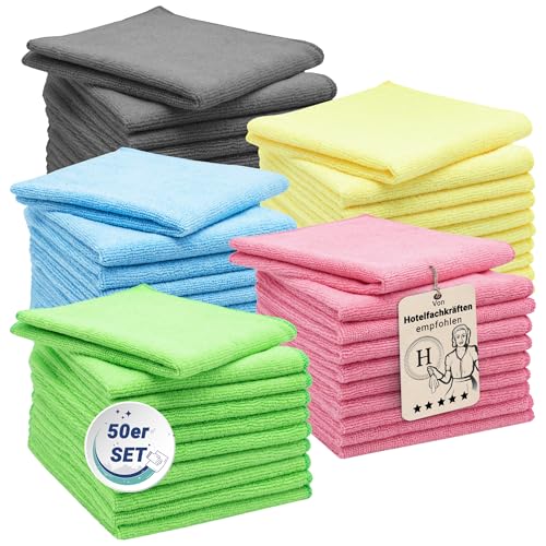 ZOLLNER 50er Set Mikrofasertücher für streifenfreien Glanz - flusenfreie und saugstarke Reinigungstücher - waschbar bis 60°C - 32x32cm - Hotelqualität ZOLLNER 50er Set Mikrofasertücher für streifenfreien Glanz - flusenfreie und saugstarke Reinigungstücher - waschbar bis 60°C - 32x32cm - Hotelqualität von ZOLLNER