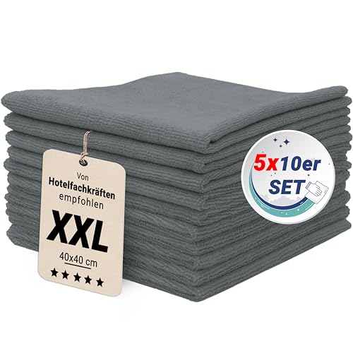 ZOLLNER 50er Set Mikrofasertücher für streifenfreien Glanz - flusenfreie und saugstarke Reinigungstücher - waschbar bis 60°C - 40x40cm in grau - Hotelqualität ZOLLNER 50er Set Mikrofasertücher für streifenfreien Glanz - flusenfreie und saugstarke Reinigungstücher - waschbar bis 60°C - 40x40cm in grau - Hotelqualität von ZOLLNER