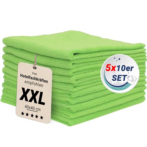 ZOLLNER 50er Set Mikrofasertücher für streifenfreien Glanz - flusenfreie und saugstarke Reinigungstücher - waschbar bis 60°C - 40x40cm in grün - Hotelqualität ZOLLNER 50er Set Mikrofasertücher für streifenfreien Glanz - flusenfreie und saugstarke Reinigungstücher - waschbar bis 60°C - 40x40cm in grün - Hotelqualität von ZOLLNER