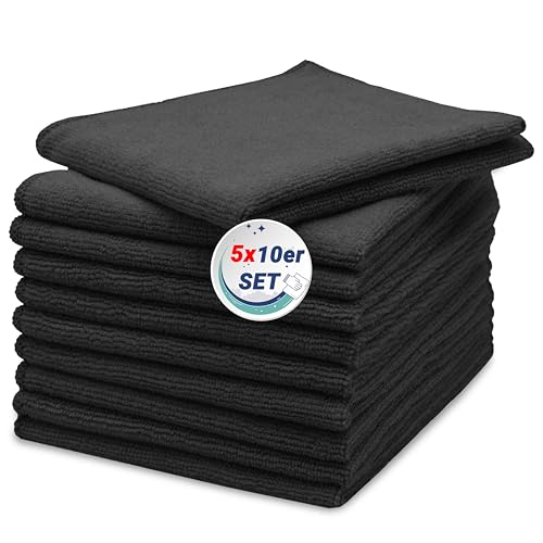 ZOLLNER 50er Set Mikrofasertücher für streifenfreien Glanz - flusenfreie und saugstarke Reinigungstücher - waschbar bis 60°C - 40x40cm in schwarz - Hotelqualität ZOLLNER 50er Set Mikrofasertücher für streifenfreien Glanz - flusenfreie und saugstarke Reinigungstücher - waschbar bis 60°C - 40x40cm in schwarz - Hotelqualität von ZOLLNER