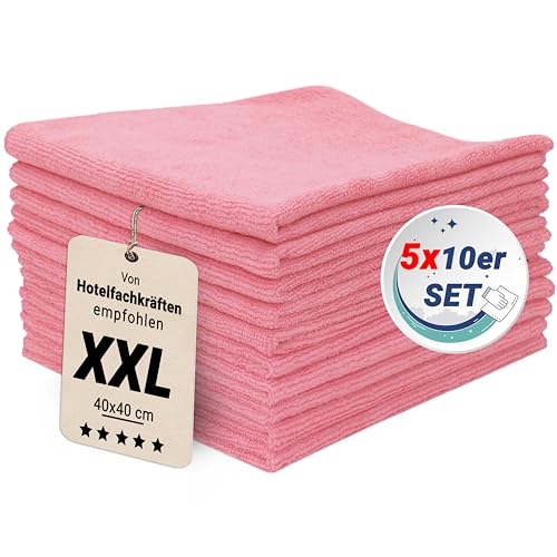 ZOLLNER 50er Set Mikrofasertücher für streifenfreien Glanz - flusenfreie und saugstarke Reinigungstücher - waschbar bis 60°C - 40x40cm in rosa - Hotelqualität ZOLLNER 50er Set Mikrofasertücher für streifenfreien Glanz - flusenfreie und saugstarke Reinigungstücher - waschbar bis 60°C - 40x40cm in rosa - Hotelqualität von ZOLLNER