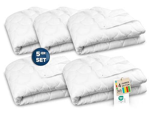 ZOLLNER 5er Set 4-Jahrezeiten-Bettdecke - hautfreundliche und atmungsaktive Tagesdecke - mit Druckknöpfen - Polyester - waschbar bis 60°C - 155x220 cm - Hotelqualität - Oeko Tex® Zertifiziert von ZOLLNER