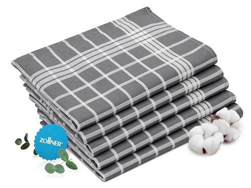ZOLLNER 5er Set Geschirrtücher, 50x70 cm, 100% Baumwolle, grau weiß kariert von ZOLLNER