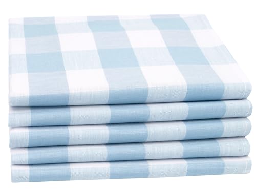 ZOLLNER 5er Set Geschirrtücher Mischgewebe in 50x70 cm - saugstarke und strapazierfähige Küchentücher in hellblau weiß kariert - waschbar bis 60°C - Gastronomiequalität - Oeko Tex® Zertifiziert von ZOLLNER