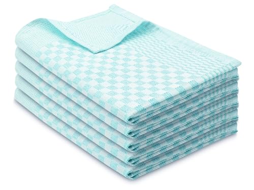 ZOLLNER 5er Set Geschirrtücher Baumwolle in 46x70 cm - super saugstarke und robuste Küchentücher – waschbar bis 60°C – in Mint kariert - Gastronomiequalität - Oeko Tex® Zertifiziert von ZOLLNER