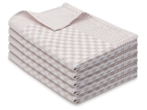 ZOLLNER 5er Set Geschirrtücher Baumwolle in 46x70 cm - super saugstarke und robuste Küchentücher – waschbar bis 60°C – in braun kariert - Gastronomiequalität - Oeko Tex® Zertifiziert von ZOLLNER
