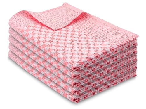 ZOLLNER 5er Set Geschirrtücher Baumwolle in 46x70 cm - super saugstarke und robuste Küchentücher – waschbar bis 60°C – in rot kariert - Gastronomiequalität - Oeko Tex® Zertifiziert von ZOLLNER