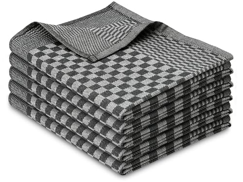 ZOLLNER 5er Set Geschirrtücher Baumwolle in 46x70 cm - super saugstarke und robuste Küchentücher – waschbar bis 60°C – in schwarz kariert - Gastronomiequalität - Oeko Tex® Zertifiziert von ZOLLNER