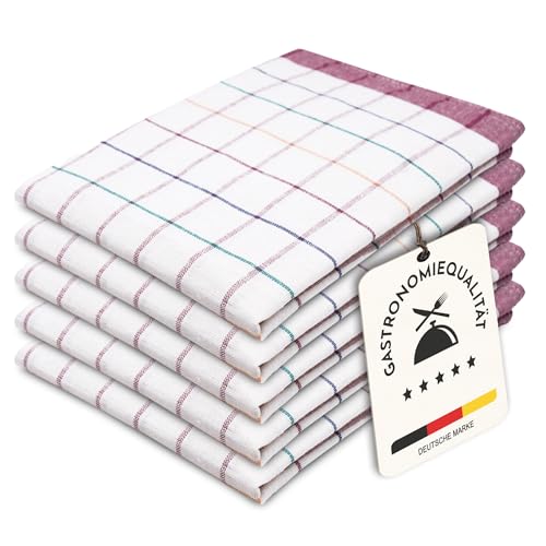 ZOLLNER 5er Set Geschirrtücher Baumwolle in 50x70 cm - saugstarke und langlebige Küchentücher - waschbar bis 60°C – in rot kariert - Gastronomiequalität - Oeko Tex® Zertifiziert von ZOLLNER