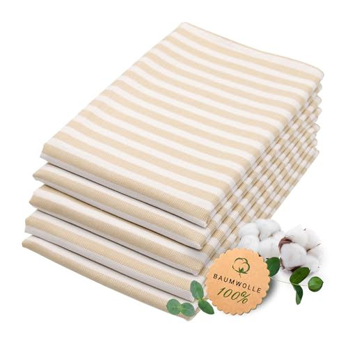 ZOLLNER 5er Set Geschirrtücher Baumwolle in 50x70 cm - saugstarke und langlebige Küchentücher - waschbar bis 60°C – in beige gestreift- Gastronomiequalität - Oeko Tex® Zertifiziert von ZOLLNER