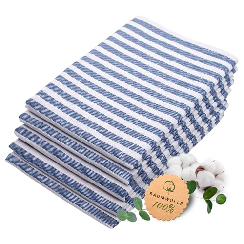 ZOLLNER 5er Set Geschirrtücher Baumwolle in 50x70 cm - saugstarke und langlebige Küchentücher - waschbar bis 60°C – in blau gestreift- Gastronomiequalität - Oeko Tex® Zertifiziert von ZOLLNER