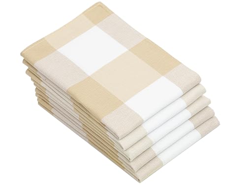 ZOLLNER 5er Set Geschirrtücher Baumwolle in 50x70 cm - saugstarke Küchentücher für fusselfreies Abtrocknen - waschbar bis 60°C – beige kariert - Gastronomiequalität - Oeko Tex® Zertifiziert von ZOLLNER