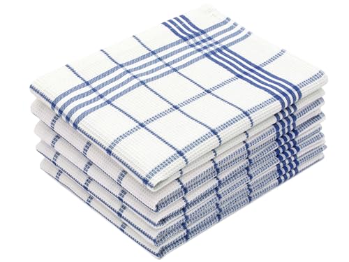 ZOLLNER 5er Set Geschirrtücher mit Waffelmuster - Baumwolle in 50x70 cm - saugstarke und langlebige Küchentücher - waschbar bis 60°C – in weiß-blau kariert - Oeko Tex® Zertifiziert von ZOLLNER