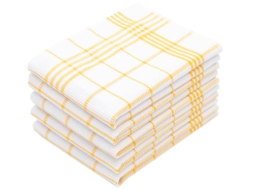 ZOLLNER 5er Set Geschirrtücher mit Waffelmuster - Baumwolle in 50x70 cm - saugstarke und langlebige Küchentücher - waschbar bis 60°C – in weiß-gelb kariert - Oeko Tex® Zertifiziert von ZOLLNER