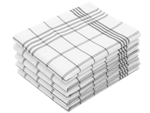 ZOLLNER 5er Set Geschirrtücher mit Waffelmuster - Baumwolle in 50x70 cm - saugstarke und langlebige Küchentücher - waschbar bis 60°C – in weiß-grau kariert - Oeko Tex® Zertifiziert von ZOLLNER