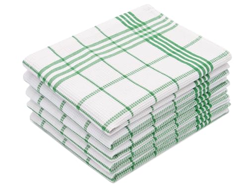 ZOLLNER 5er Set Geschirrtücher mit Waffelmuster - Baumwolle in 50x70 cm - saugstarke und langlebige Küchentücher - waschbar bis 60°C – in weiß-grün kariert - Oeko Tex® Zertifiziert von ZOLLNER