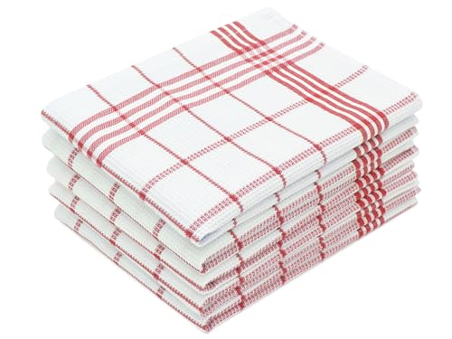 ZOLLNER 5er Set Geschirrtücher mit Waffelmuster - Baumwolle in 50x70 cm - saugstarke und langlebige Küchentücher - waschbar bis 60°C – in weiß-rot kariert - Oeko Tex® Zertifiziert von ZOLLNER