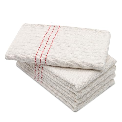 ZOLLNER 5er Set Scheuertücher - hochwertige und saugstarke Reinigungstücher - Mischgewebe - waschbar bis 60°C - 55x60cm in Natur mit roten Streifen von ZOLLNER