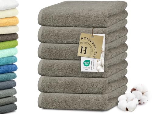 ZOLLNER 6er Set Handtücher in 50x100 cm - besonders weiche und saugstarke Gästehandtücher in braun - mit praktischem Aufhänger - waschbar bis 95°C - Baumwolle - Hotelqualität von ZOLLNER