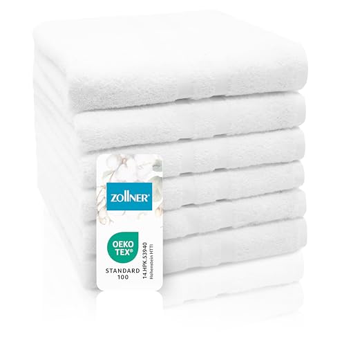 ZOLLNER 6er Set Handtücher, kleine Duschtücher, 50x100 cm, Baumwolle, weiß von ZOLLNER