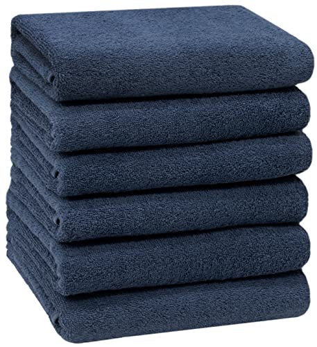 ZOLLNER 6er Set Handtücher in 50x100 cm - saugstarke und weiche Badetücher in dunkelblau - mit praktischem Aufhänger - waschbar bis 60°C - Baumwolle - Hotelqualität von ZOLLNER