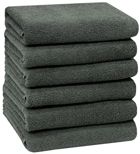 ZOLLNER 6er Set Handtücher in 50x100 cm - saugstarke und weiche Badetücher in dunkelgrau - mit praktischem Aufhänger - waschbar bis 60°C - Baumwolle - Hotelqualität von ZOLLNER