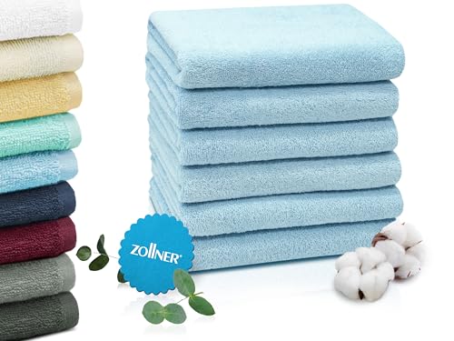ZOLLNER 6er Set Handtücher in 50x100 cm - saugstarke und weiche Badetücher in hellblau - mit praktischem Aufhänger - waschbar bis 60°C - Baumwolle - Hotelqualität ZOLLNER 6er Set Handtücher in 50x100 cm - saugstarke und weiche Badetücher in hellblau - mit praktischem Aufhänger - waschbar bis 60°C - Baumwolle - Hotelqualität von ZOLLNER