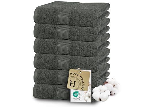 ZOLLNER 6er Set Handtücher in 50x100 cm - besonders weiche und saugstarke Baumwolltücher in grau - mit praktischem Aufhänger - waschbar bis 60°C - Baumwolle - Hotelqualität von ZOLLNER