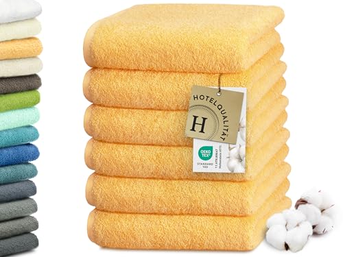 ZOLLNER 6er Set Handtücher in 50x100 cm - besonders weiche und saugstarke Gästehandtücher in gelb - mit praktischem Aufhänger - waschbar bis 95°C - Baumwolle - Hotelqualität von ZOLLNER