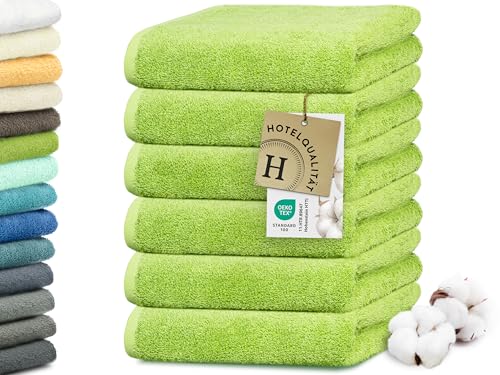 ZOLLNER 6er Set Handtücher in 50x100 cm - besonders weiche und saugstarke Gästehandtücher in grün - mit praktischem Aufhänger - waschbar bis 95°C - Baumwolle - Hotelqualität von ZOLLNER