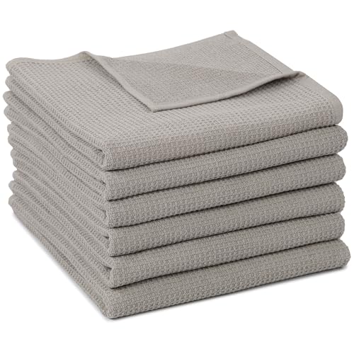 ZOLLNER 6er Set Handtücher in 50x100 cm - langlebige Frottiertücher in grau - mit praktischem Aufhänger - Zeitloses Waffelmuster - waschbar bis 95°C - Baumwolle - Hotelqualität von ZOLLNER