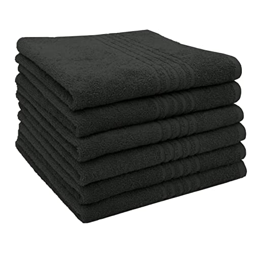 ZOLLNER 6er-Set Handtücher mit 5 Tiefgangstreifen, 50x70 cm, Baumwolle, schwarz von ZOLLNER