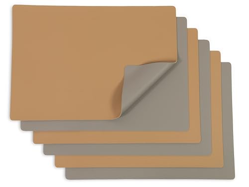 ZOLLNER 6er Set Tischset, wasserdicht, aus PVC und Polyester, 30x42 cm, Dunkelbeige und grau von ZOLLNER