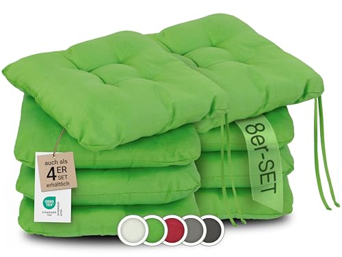 ZOLLNER 8er Set Sitzkissen in 38x38cm - gemütliche Stuhlkissen mit Bindebänder - waschbar bis 30°C - in grün - Oeko Tex® Zertifiziert von ZOLLNER