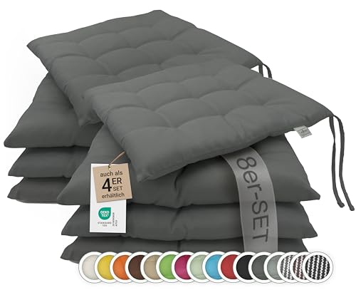 ZOLLNER 8er Set Sitzkissen in 40x40cm - gemütliche Stuhlkissen mit Bindebänder - waschbar bis 30°C - in Graphit - Oeko Tex® Zertifiziert von ZOLLNER