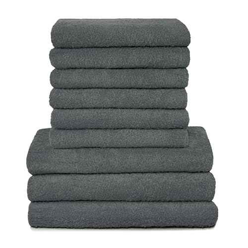 ZOLLNER 9tlg. Handtuch Set aus 6X Handtücher (ca. 50x100 cm), 3X Duschtücher (ca. 70x140 cm), besonders weich und saugstark, waschbar bis 95°C, Baumwolle, Graphit von ZOLLNER