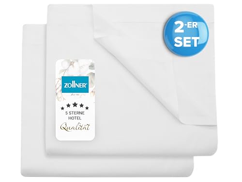 ZOLLNER Betttuch, Bettlaken ohne Gummi, 2er Pack, 240x290 cm, Baumwolle, weiß von ZOLLNER