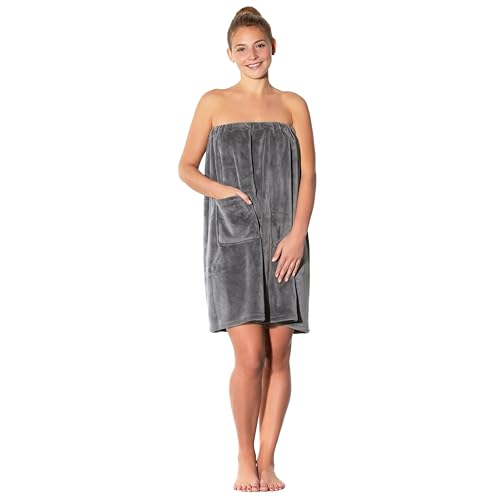 ZOLLNER Damensaunakilt in grau - hautfreundlich und super weich - Polyester - mit Gummizug und Klettverschluss - Größe L/XL - waschbar bis 40°C von ZOLLNER