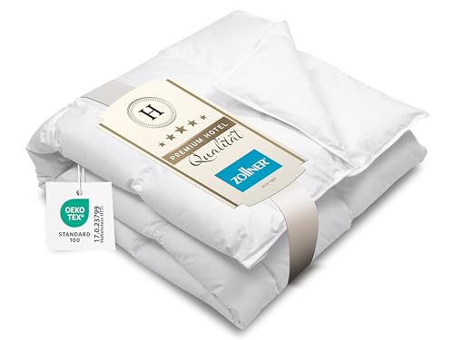 ZOLLNER Daunenbettdecke aus 90% Daunen und 10% Federn - atmungsaktive Ganzjahresdecke mit Kassettensteppung - Made in Europe - 135x200 cm - Hotelqualität - Oeko Tex® Zertifiziert von ZOLLNER