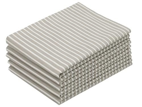ZOLLNER 5er Set Geschirrtücher Baumwolle in 50x70 cm - saugstarke und strapazierfähige Küchentücher - waschbar bis 60°C – in Taupe weiß gestreift - Gastronomiequalität - Oeko Tex® Zertifiziert von ZOLLNER