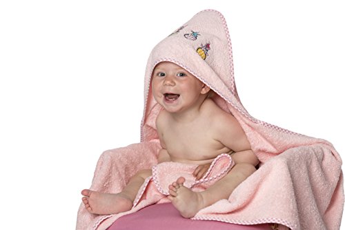 ZOLLNER Baby Kapuzenbadetuch, Kapuzenhandtuch, 100x100 cm, Baumwolle, rosa von ZOLLNER