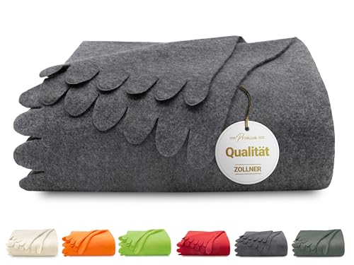 ZOLLNER Kuscheldecke in 130x170 cm - kuschelige und langlebige Fleecedecke - waschbar bis 60°C - wunderschöne Wellenkanten - antistatisch - Polyester - in grau - Oeko Tex® Zertifiziert von ZOLLNER
