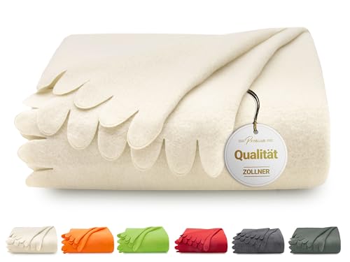 ZOLLNER Kuscheldecke in 130x170 cm - kuschelige und langlebige Fleecedecke - waschbar bis 60°C - wunderschöne Wellenkanten - antistatisch - Polyester - in beige- Oeko Tex® Zertifiziert von ZOLLNER