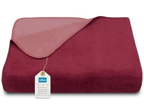 ZOLLNER Kuscheldecke zweifarbig in 150x200 cm - kuschelige Sofadecke in rot - waschbar bis 40°C - langlebiges Mischgewebe - Hotelwäschequalität - Oeko Tex® Zertifiziert von ZOLLNER