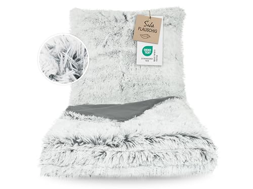 ZOLLNER Kuschelige Bettwäsche, bestehend aus Kissenbezug und Deckenbezug - 80x80 cm + 155x220cm - waschbar bis 30°C – weißes Fellimitat auf grauem Fleece - Oeko Tex® Zertifiziert ZOLLNER Kuschelige Bettwäsche, bestehend aus Kissenbezug und Deckenbezug - 80x80 cm + 155x220cm - waschbar bis 30°C – weißes Fellimitat auf grauem Fleece - Oeko Tex® Zertifiziert von ZOLLNER