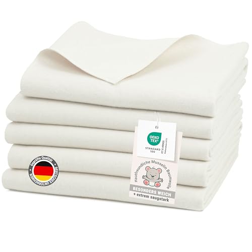 ZOLLNER 5er Set Moltontücher in 80x80 cm aus Baumwolle - saugstarke Wickelunterlage - weich und wärmend - waschbar bis 95°C - in naturweiß - Oeko Tex® Zertifiziert ZOLLNER 5er Set Moltontücher in 80x80 cm aus Baumwolle - saugstarke Wickelunterlage - weich und wärmend - waschbar bis 95°C - in naturweiß - Oeko Tex® Zertifiziert von ZOLLNER